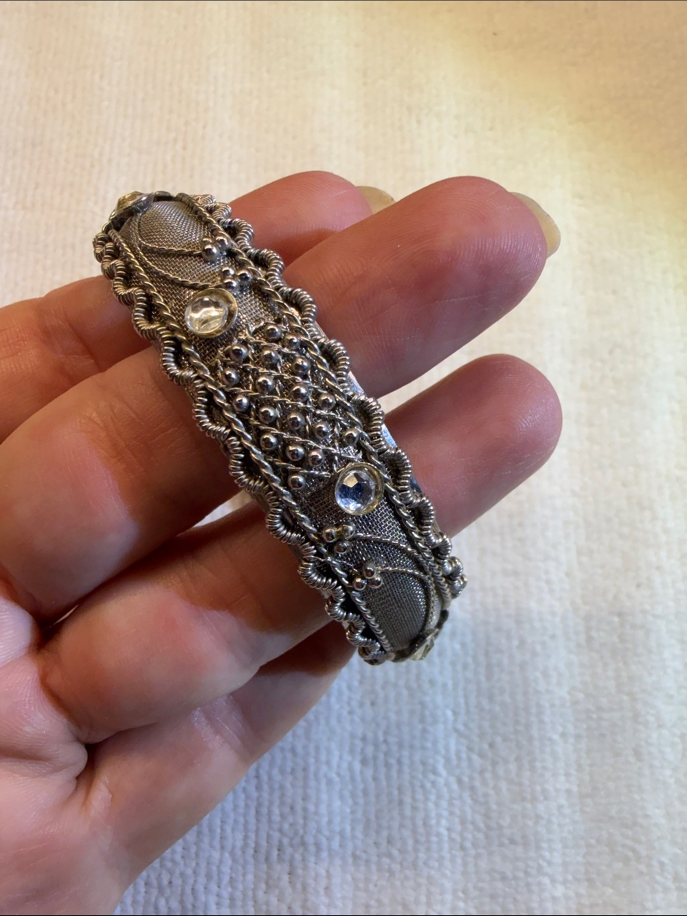 Silver-Tone Filigree Crystal Accent Bracelet - Women Jewelry